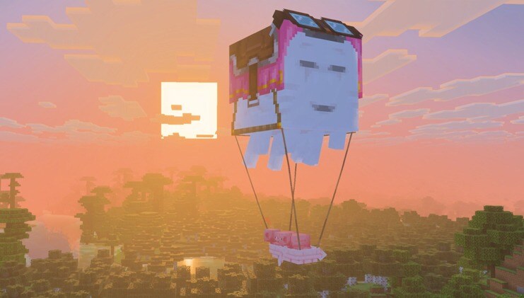 Szczęśliwy Ghast w locie.